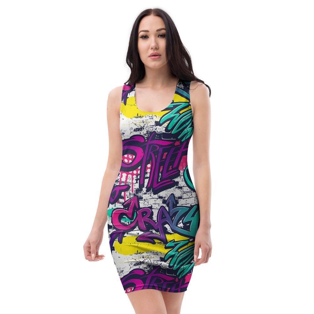 Graffiti Hiphop Print Bodycon Dress-grizzshop