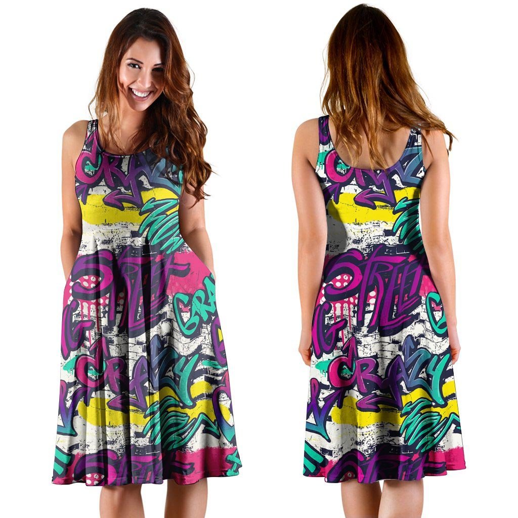 Graffiti Hiphop Print Dress-grizzshop