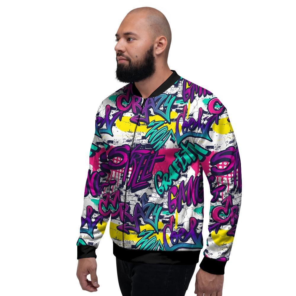 Graffiti Hiphop Print Men's Bomber Jacket-grizzshop