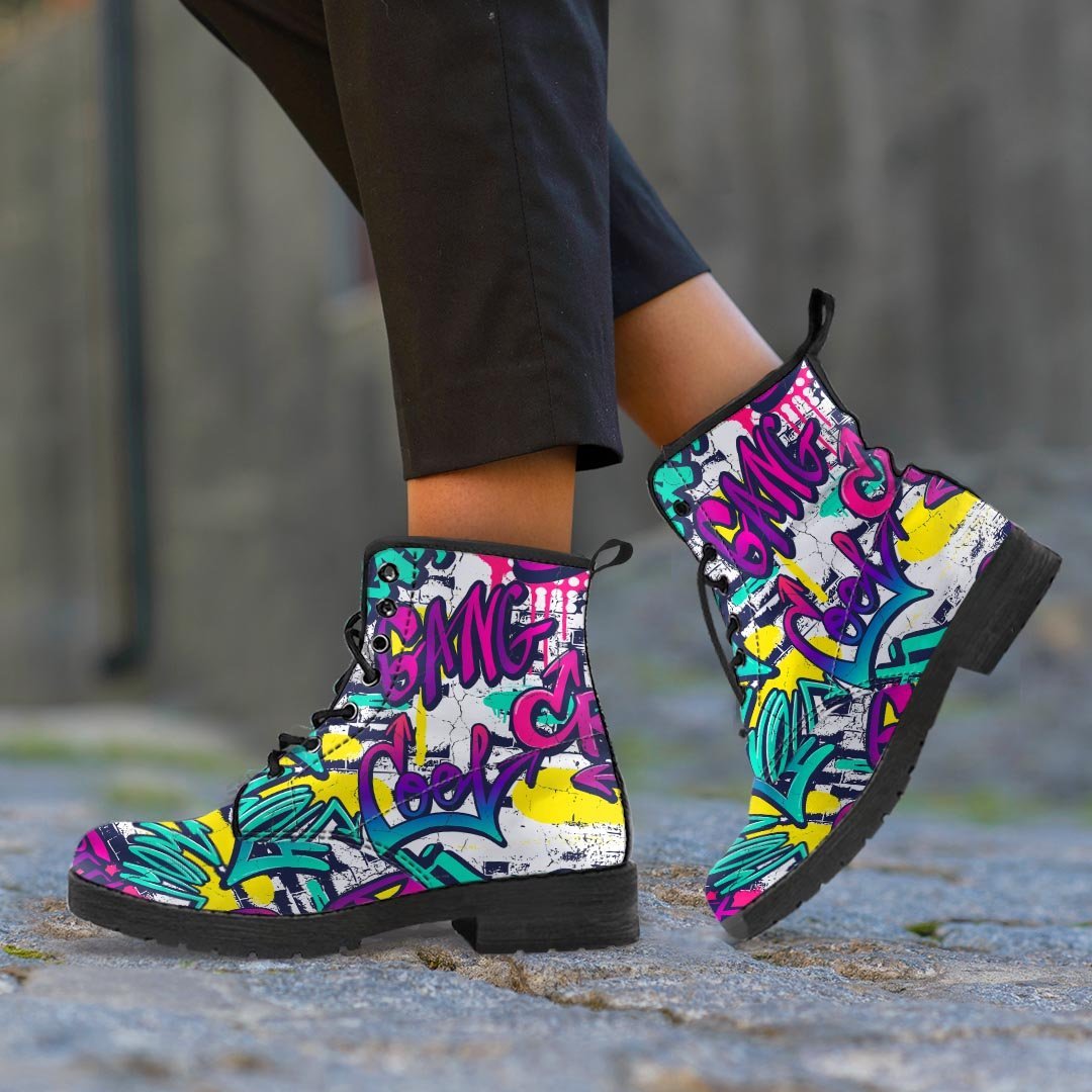 Graffiti Hiphop Print Men's Boots-grizzshop