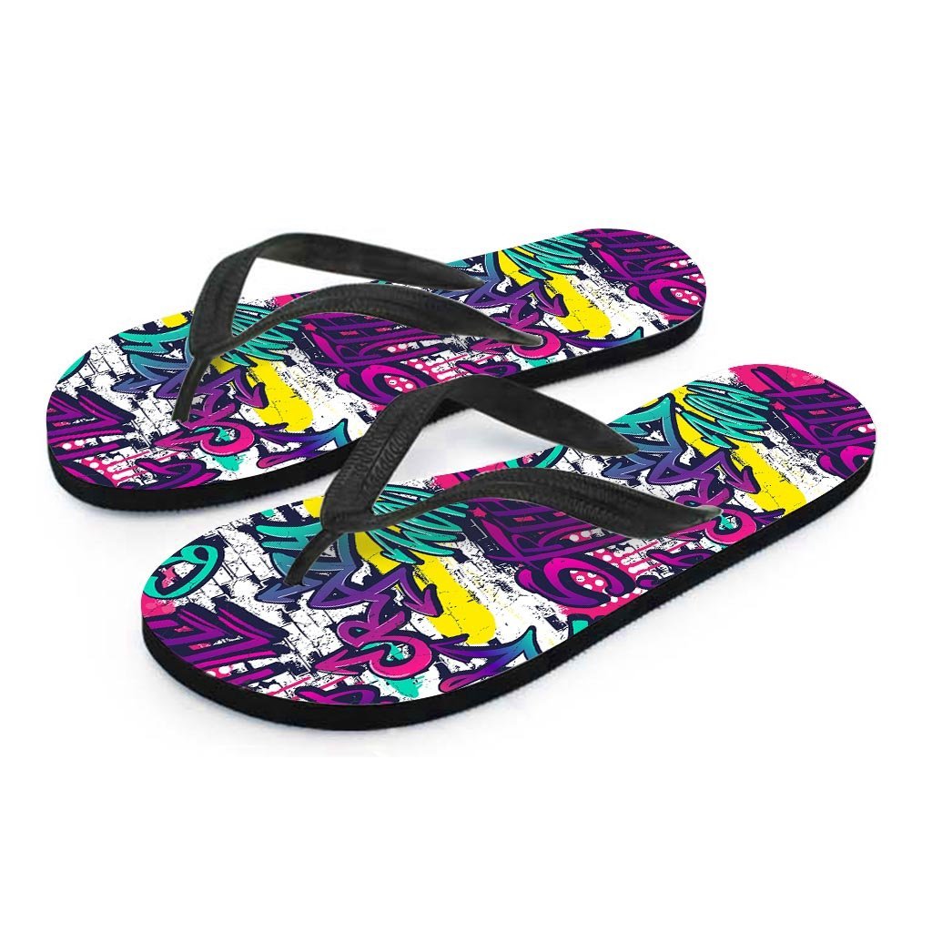 Graffiti Hiphop Print Men's Flip Flops-grizzshop