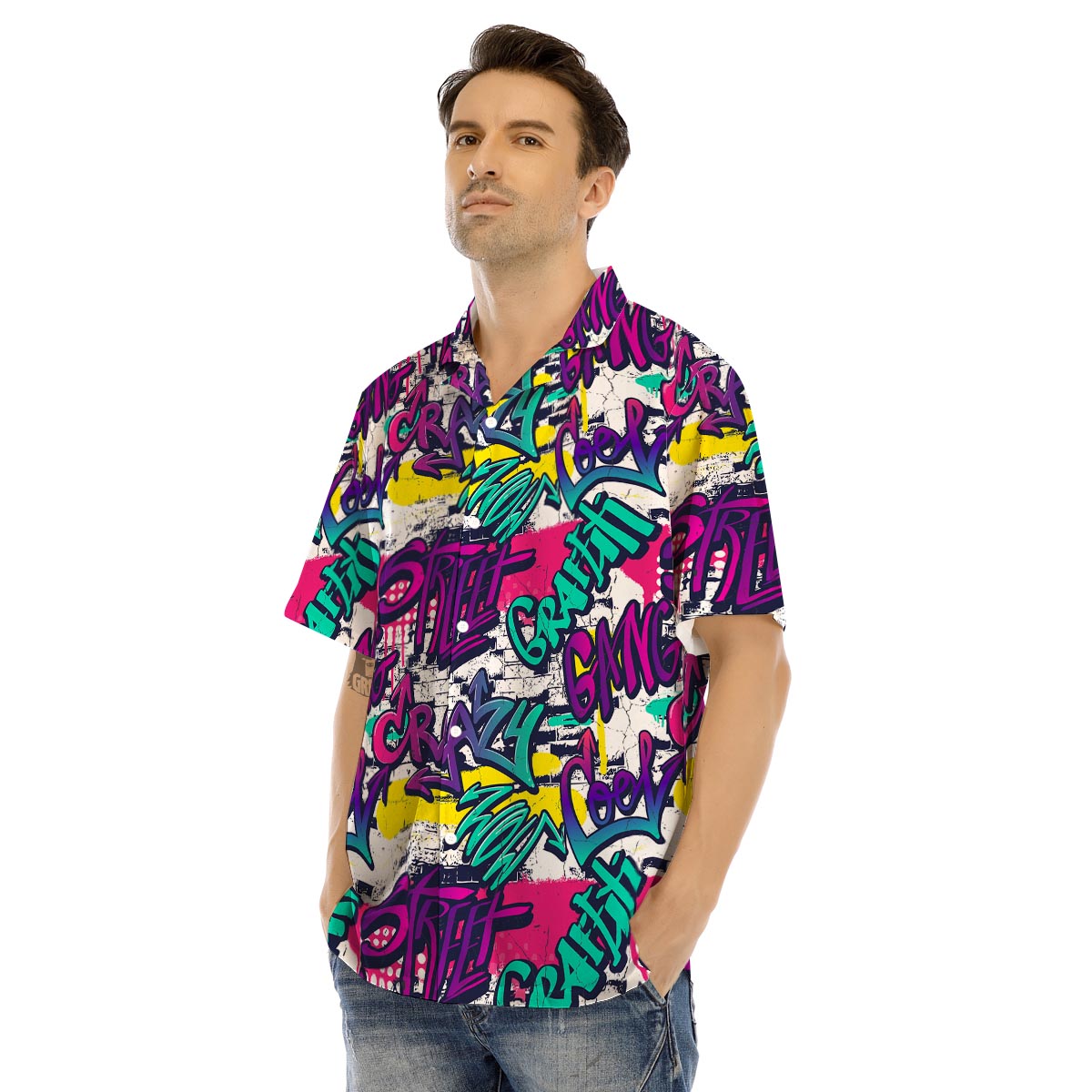 Graffiti Hiphop Print Men’s Hawaiian Shirt-grizzshop