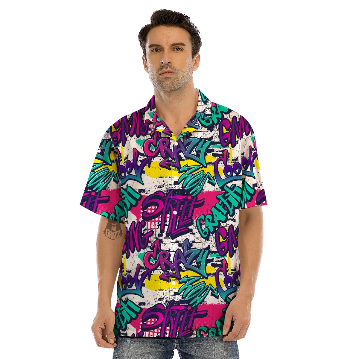 Graffiti Hiphop Print Men’s Hawaiian Shirt-grizzshop