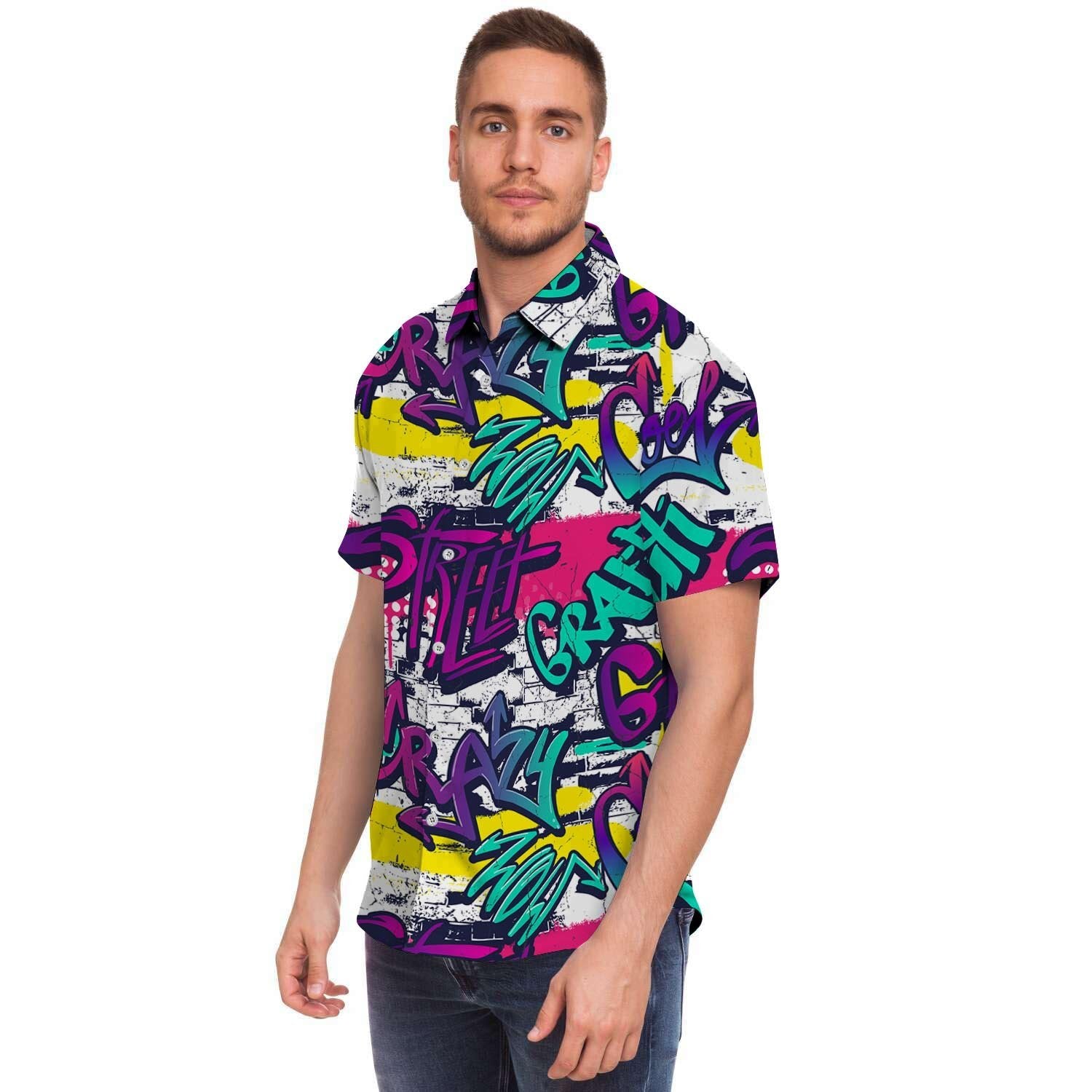 Graffiti Hiphop Print Men's Short Sleeve Shirt-grizzshop
