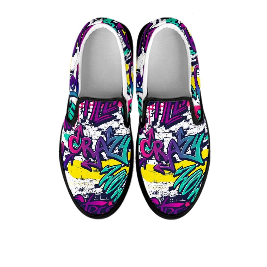 Graffiti Hiphop Print Men's Slip On Sneakers-grizzshop