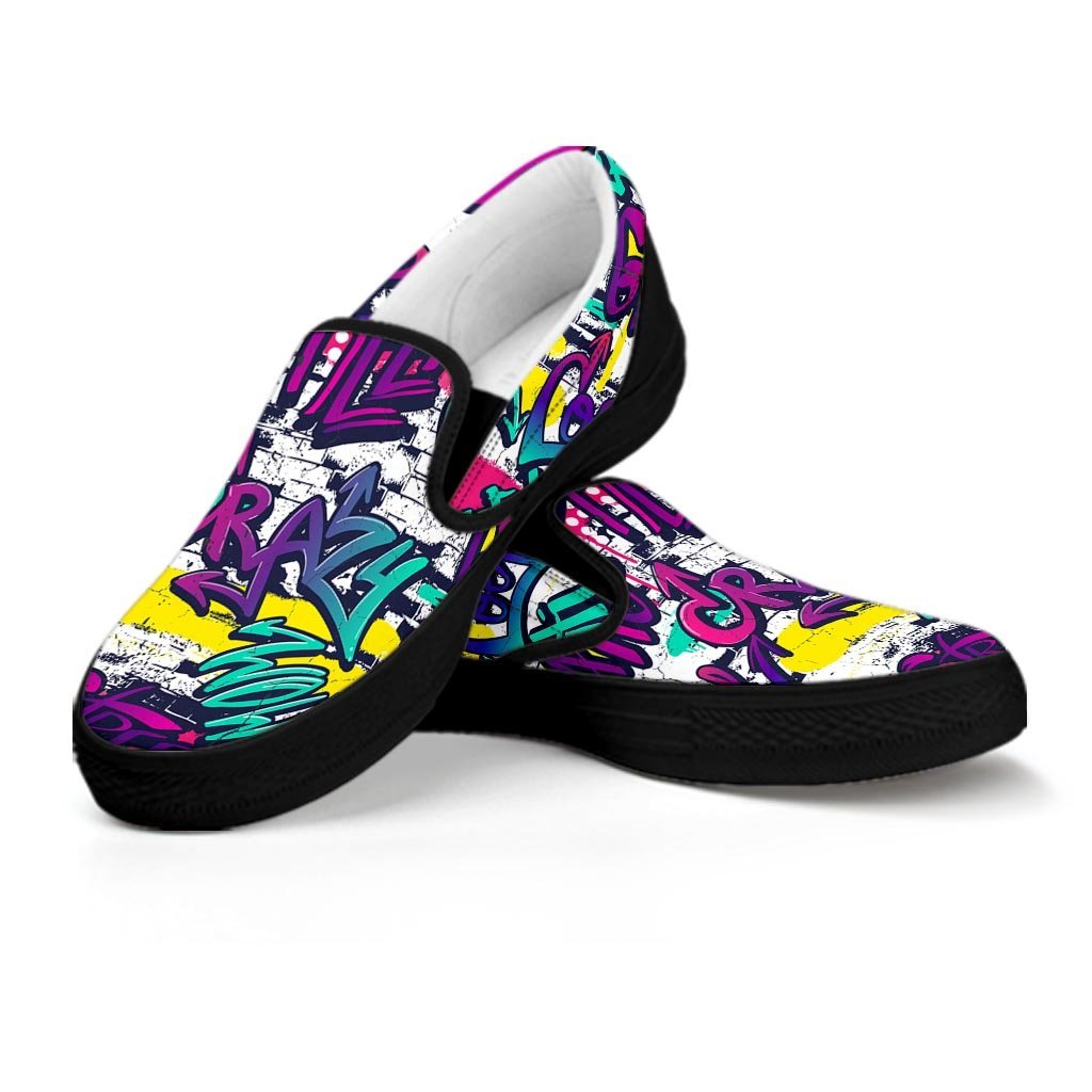 Graffiti Hiphop Print Men's Slip On Sneakers-grizzshop