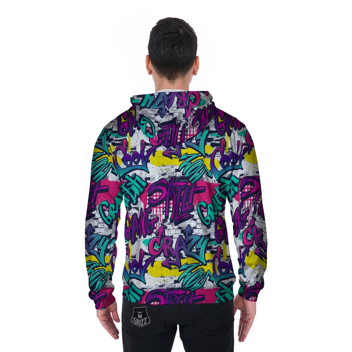 Graffiti Hiphop Print Men's Zip Up Hoodie-grizzshop