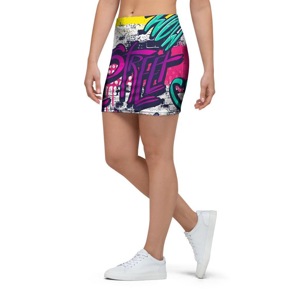 Graffiti Hiphop Print Mini Skirt-grizzshop