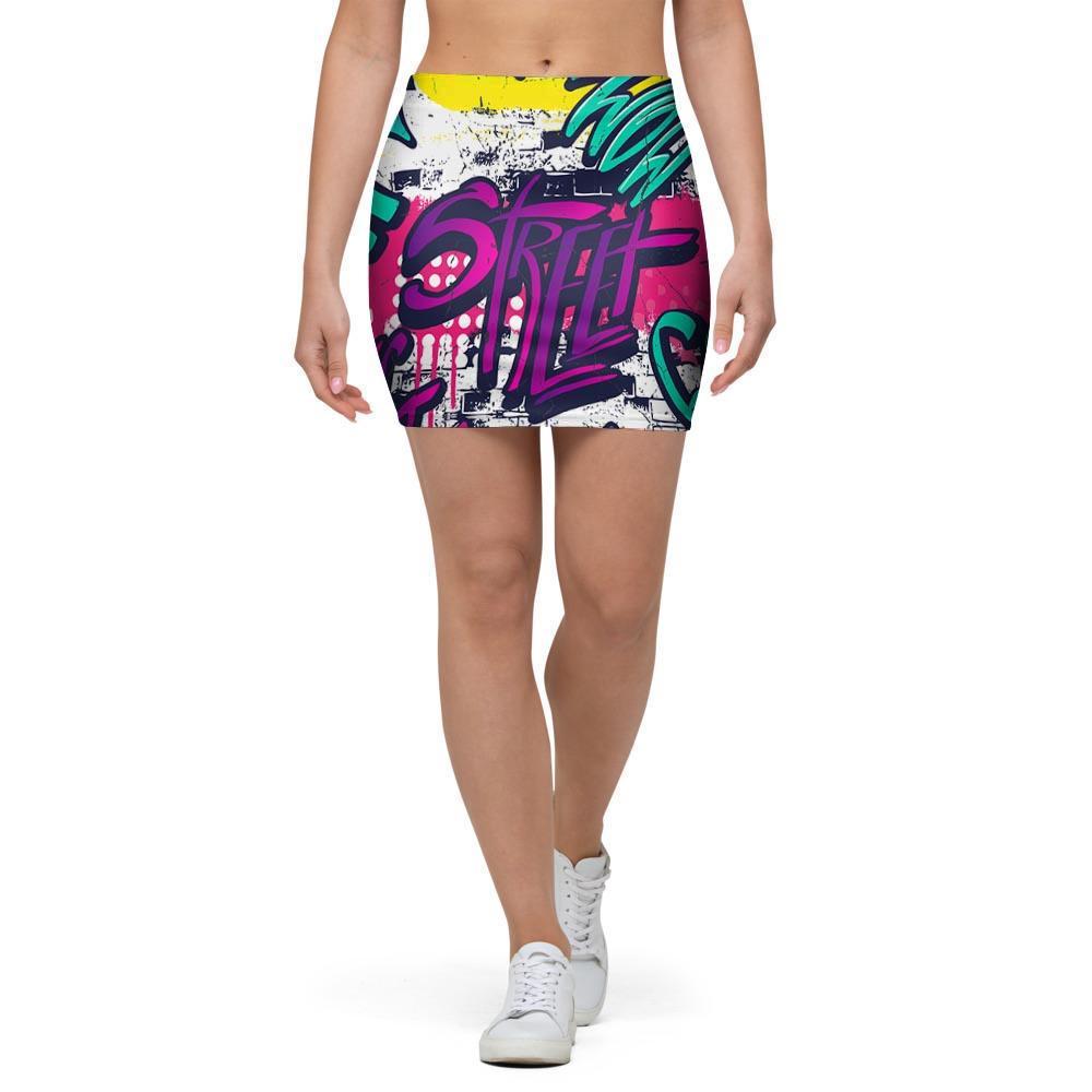 Graffiti Hiphop Print Mini Skirt-grizzshop