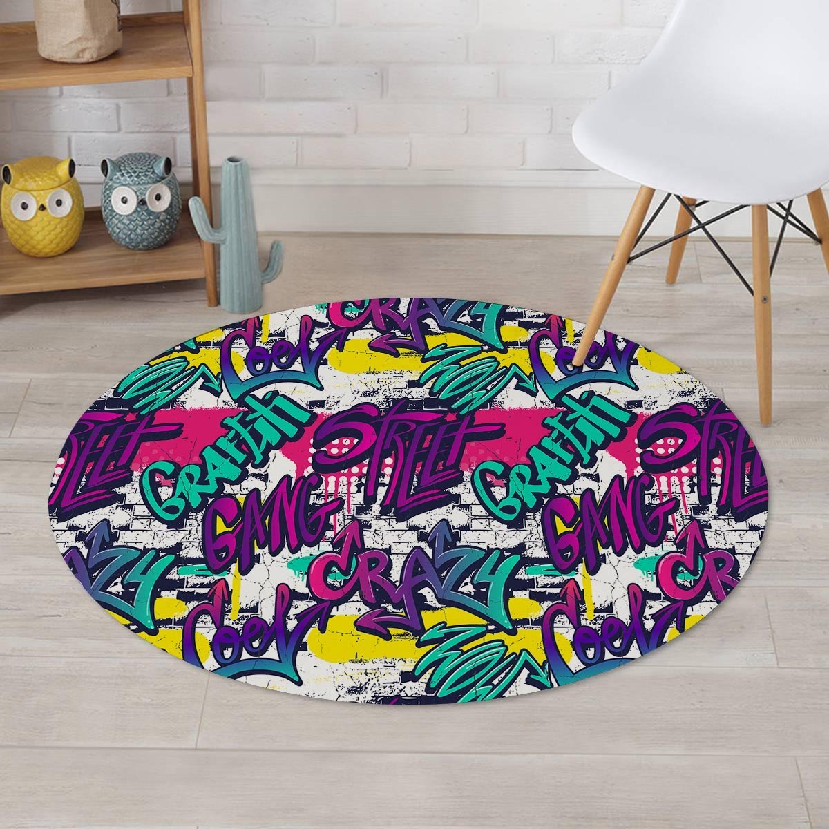 Graffiti Hiphop Print Round Rug-grizzshop