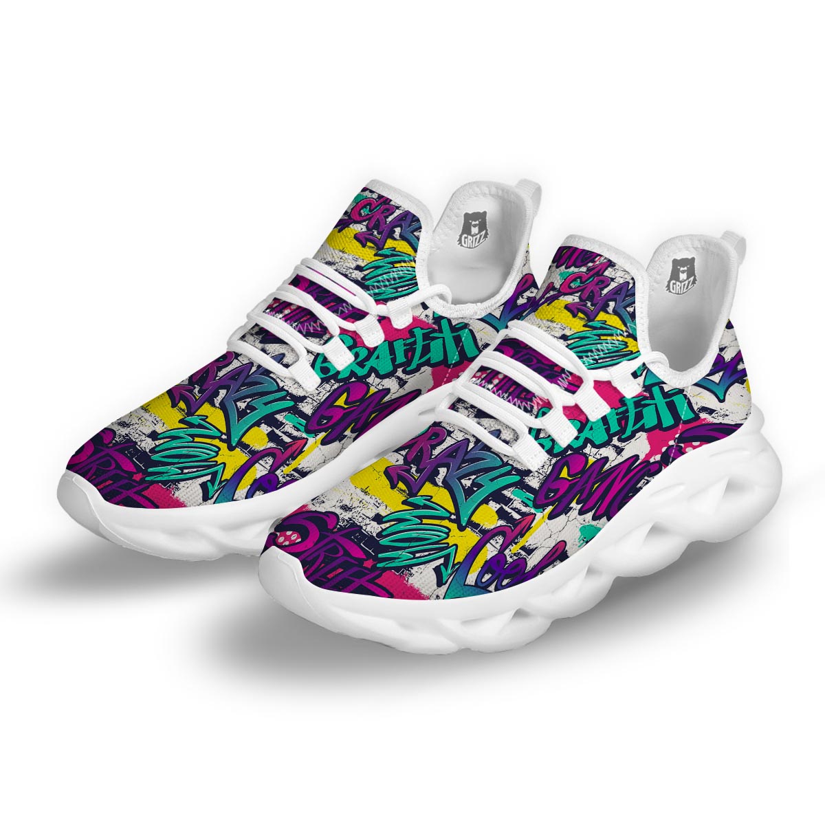 Graffiti Hiphop Print White Running Shoes-grizzshop