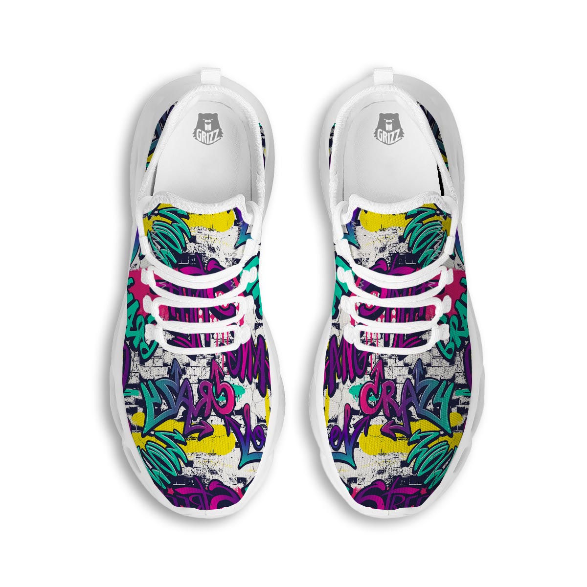 Graffiti Hiphop Print White Running Shoes-grizzshop