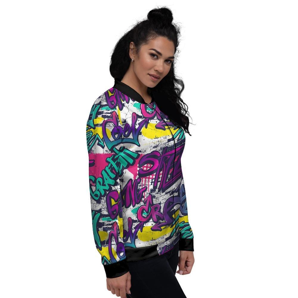 Graffiti Hiphop Print Women's Bomber Jacket-grizzshop