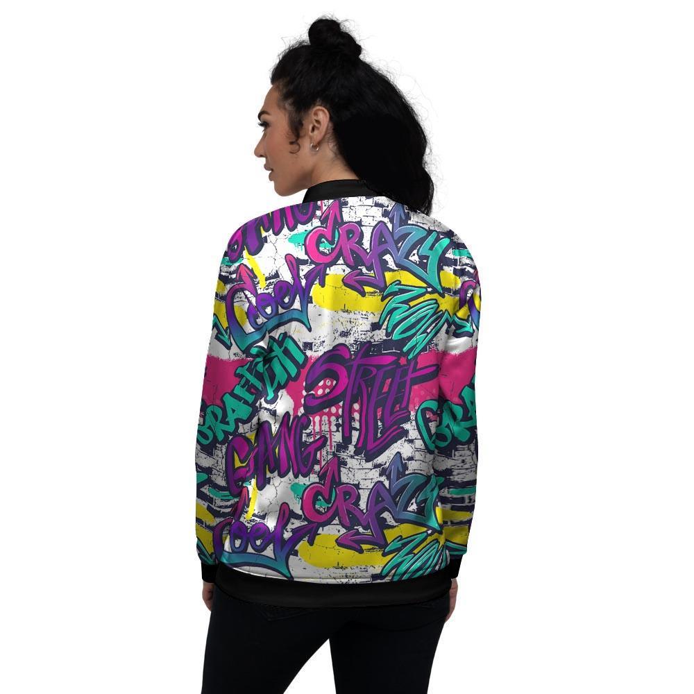 Graffiti Hiphop Print Women's Bomber Jacket-grizzshop