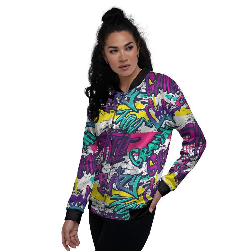 Graffiti Hiphop Print Women's Bomber Jacket-grizzshop