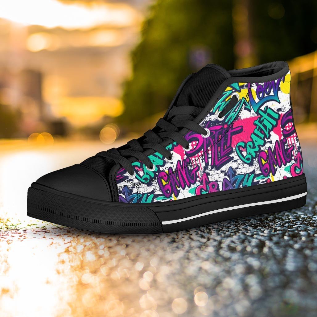 Graffiti Hiphop Print Women's High Top Shoes-grizzshop