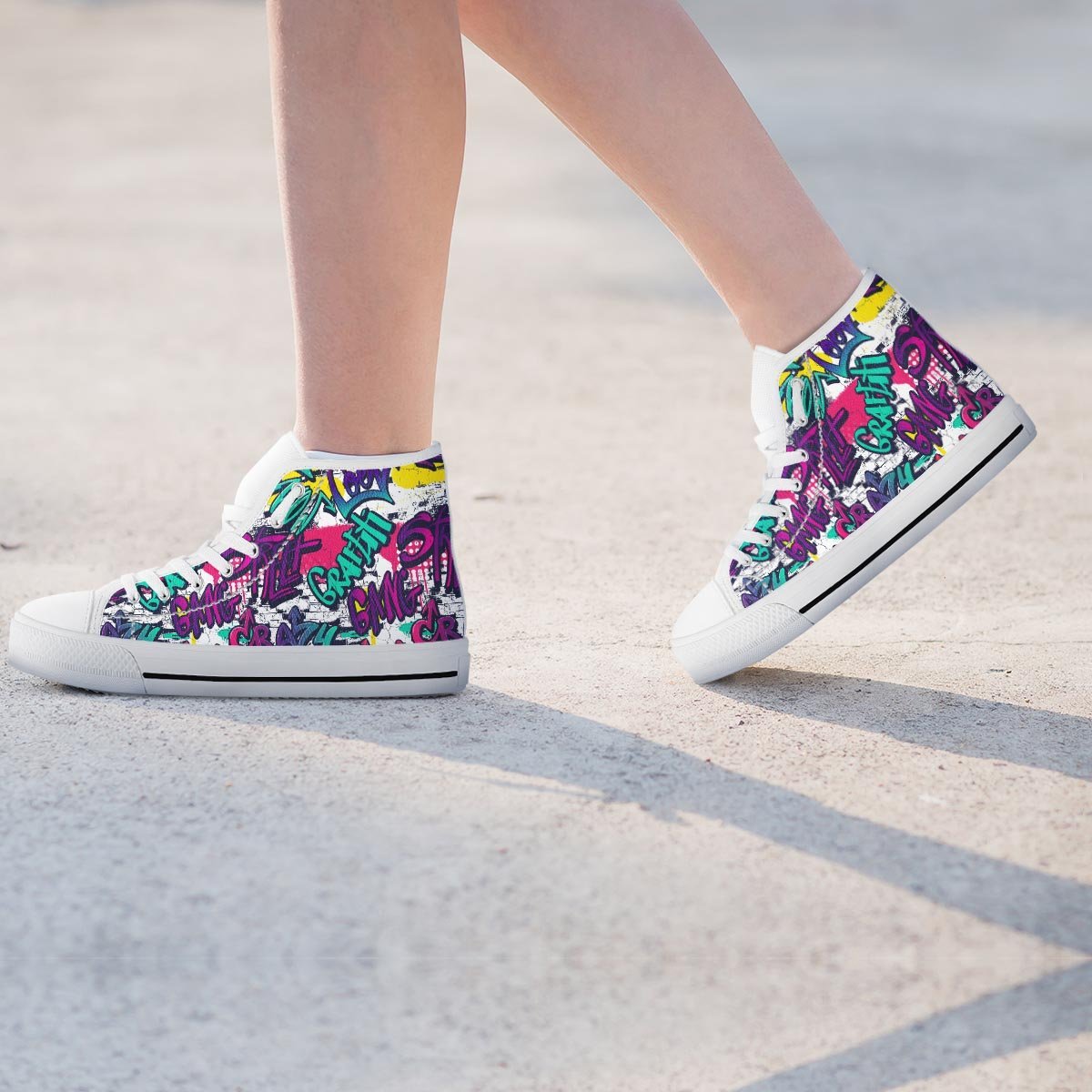 Graffiti Hiphop Print Women's High Top Shoes-grizzshop