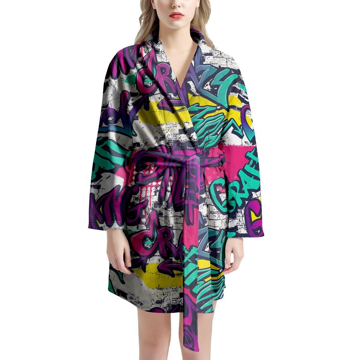 Graffiti Hiphop Print Women's Robe-grizzshop