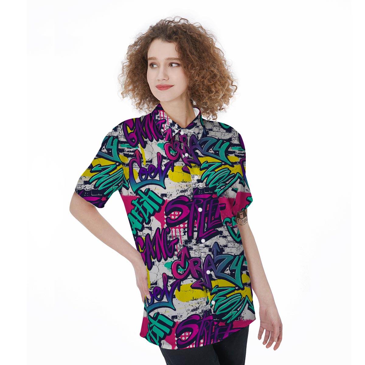 Graffiti Hiphop Print Women's Short Sleeve Shirts-grizzshop