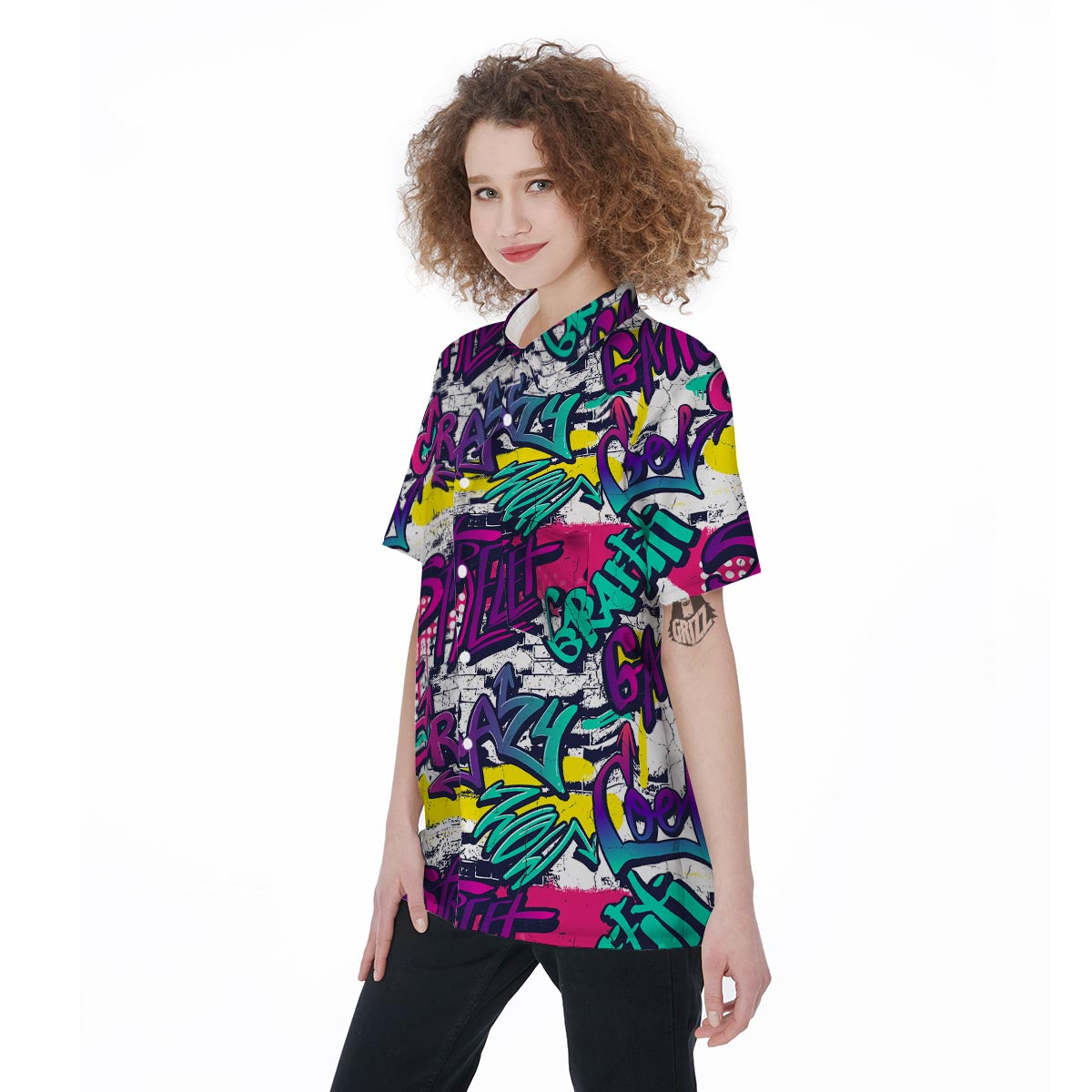 Graffiti Hiphop Print Women's Short Sleeve Shirts-grizzshop