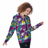 Graffiti Hiphop Print Women's Zip Up Hoodie-grizzshop