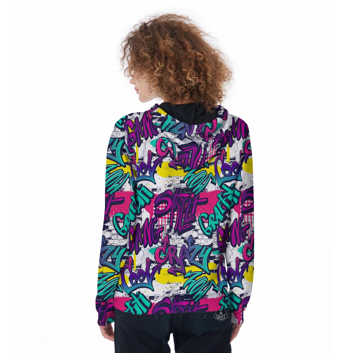 Graffiti Hiphop Print Women's Zip Up Hoodie-grizzshop