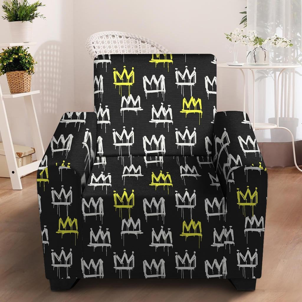 Graffiti Hiphop White And Yellow Crown Print Armchair Cover-grizzshop