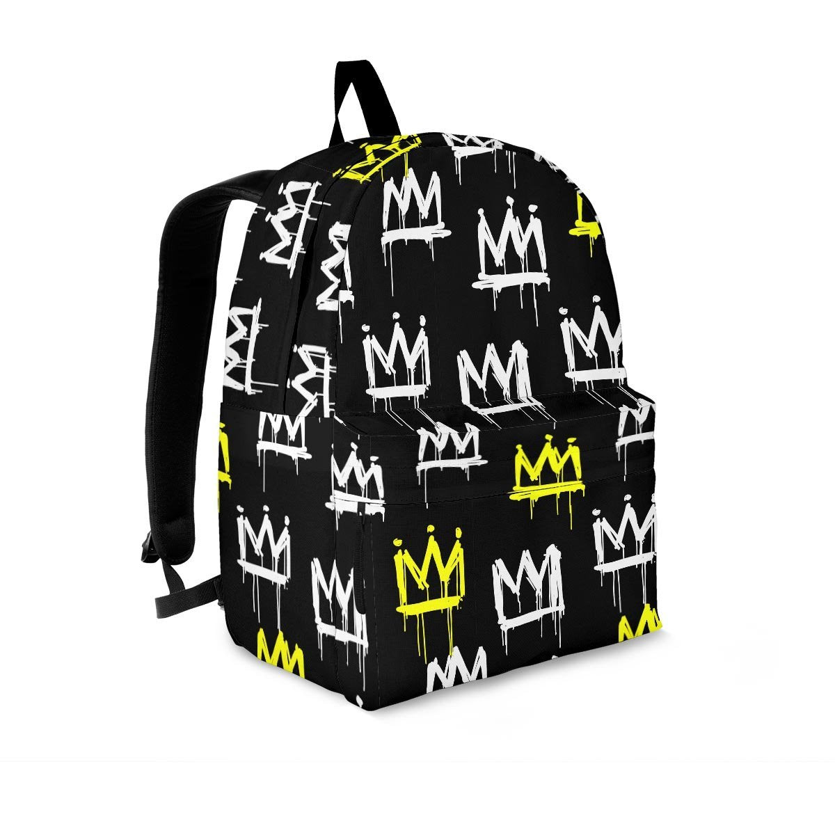 Graffiti Hiphop White And Yellow Crown Print Backpack-grizzshop