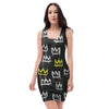 Graffiti Hiphop White And Yellow Crown Print Bodycon Dress-grizzshop