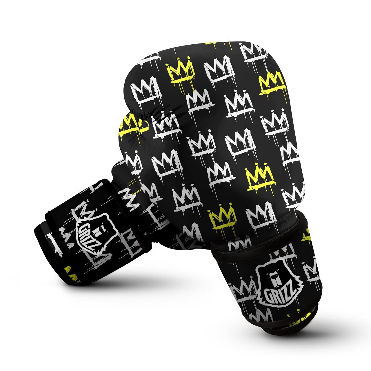 Graffiti Hiphop White And Yellow Crown Print Boxing Gloves-grizzshop