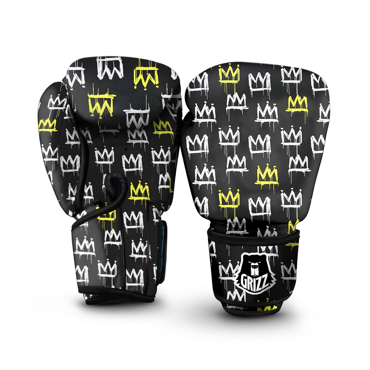 Graffiti Hiphop White And Yellow Crown Print Boxing Gloves-grizzshop