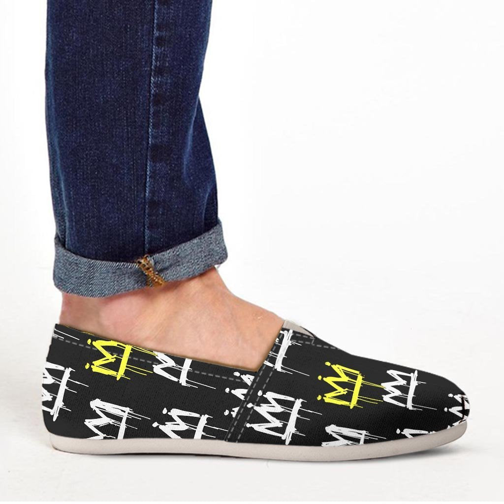 Graffiti Hiphop White And Yellow Crown Print Canvas Shoes-grizzshop