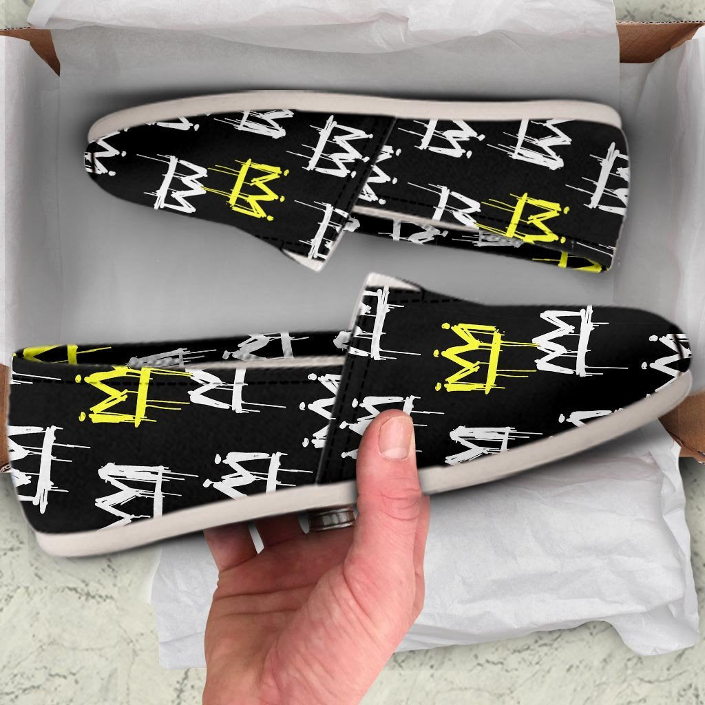 Graffiti Hiphop White And Yellow Crown Print Canvas Shoes-grizzshop