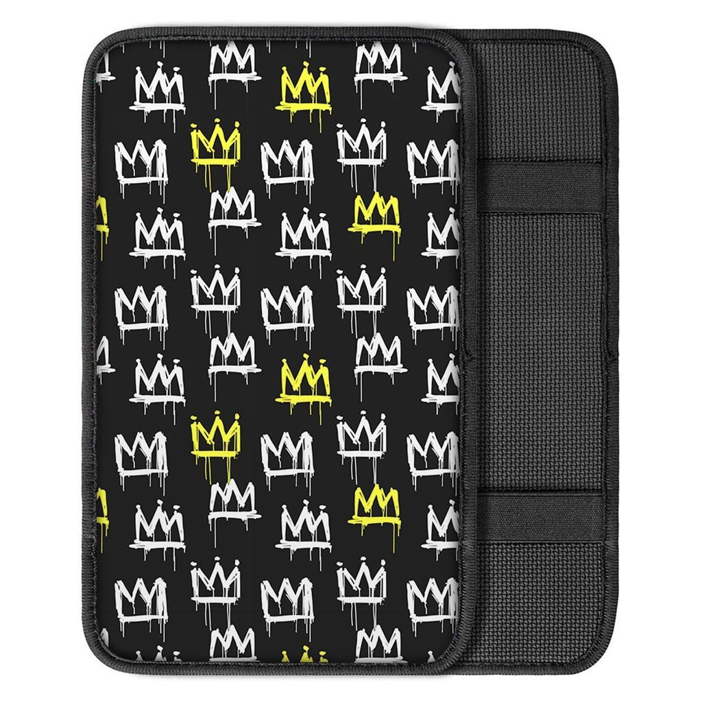 Graffiti Hiphop White And Yellow Crown Print Car Console Cover-grizzshop