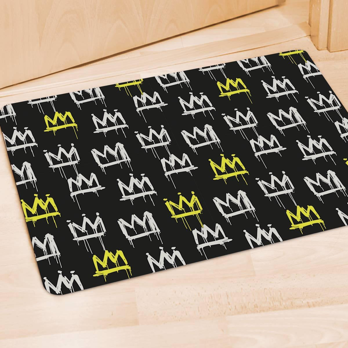 Graffiti Hiphop White And Yellow Crown Print Door Mat-grizzshop