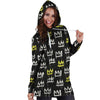 Graffiti Hiphop White And Yellow Crown Print Hoodie Dress-grizzshop