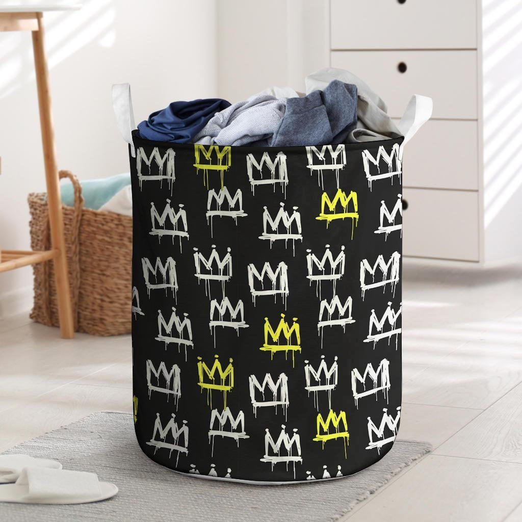 Graffiti Hiphop White And Yellow Crown Print Laundry Basket-grizzshop