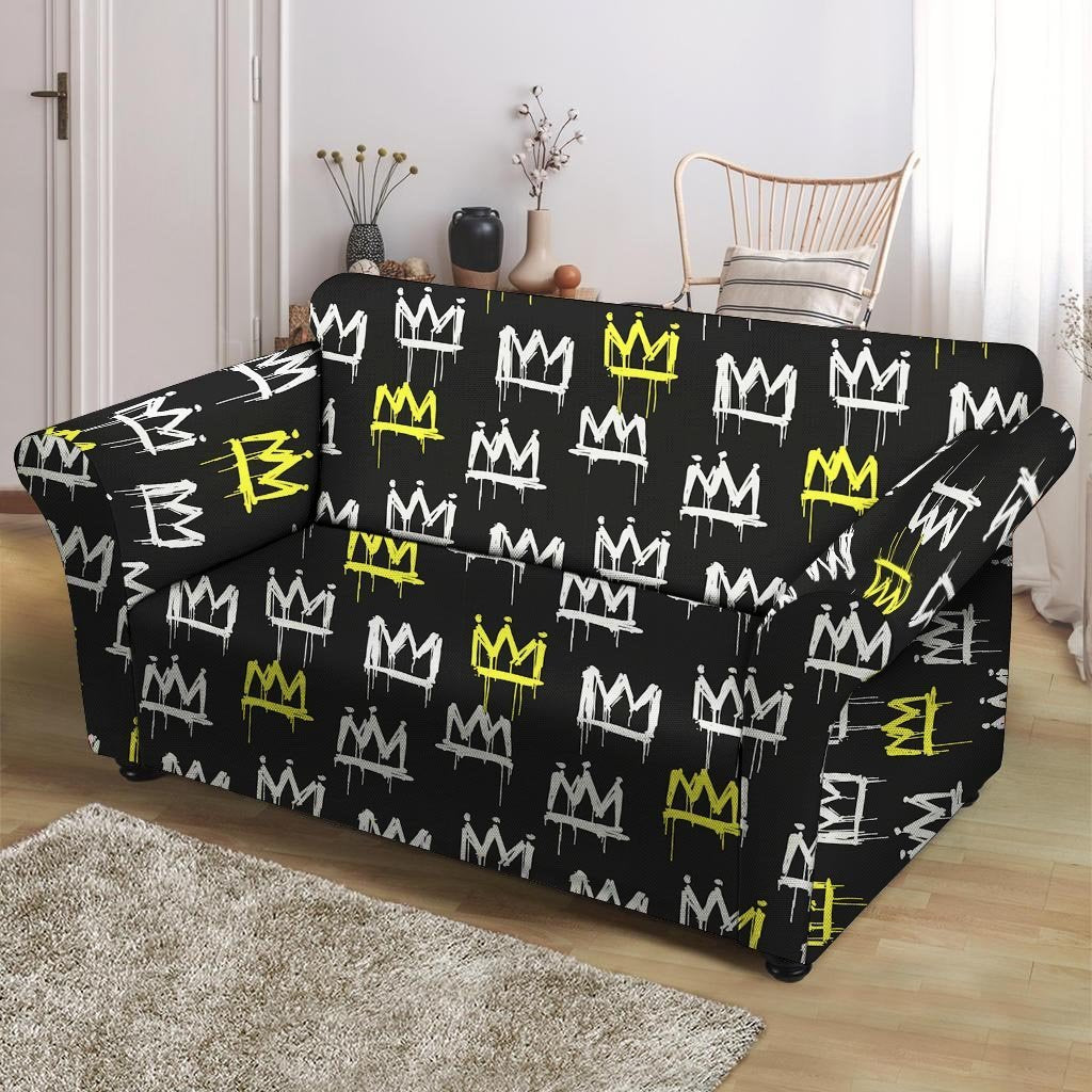 Graffiti Hiphop White And Yellow Crown Print Loveseat Cover-grizzshop