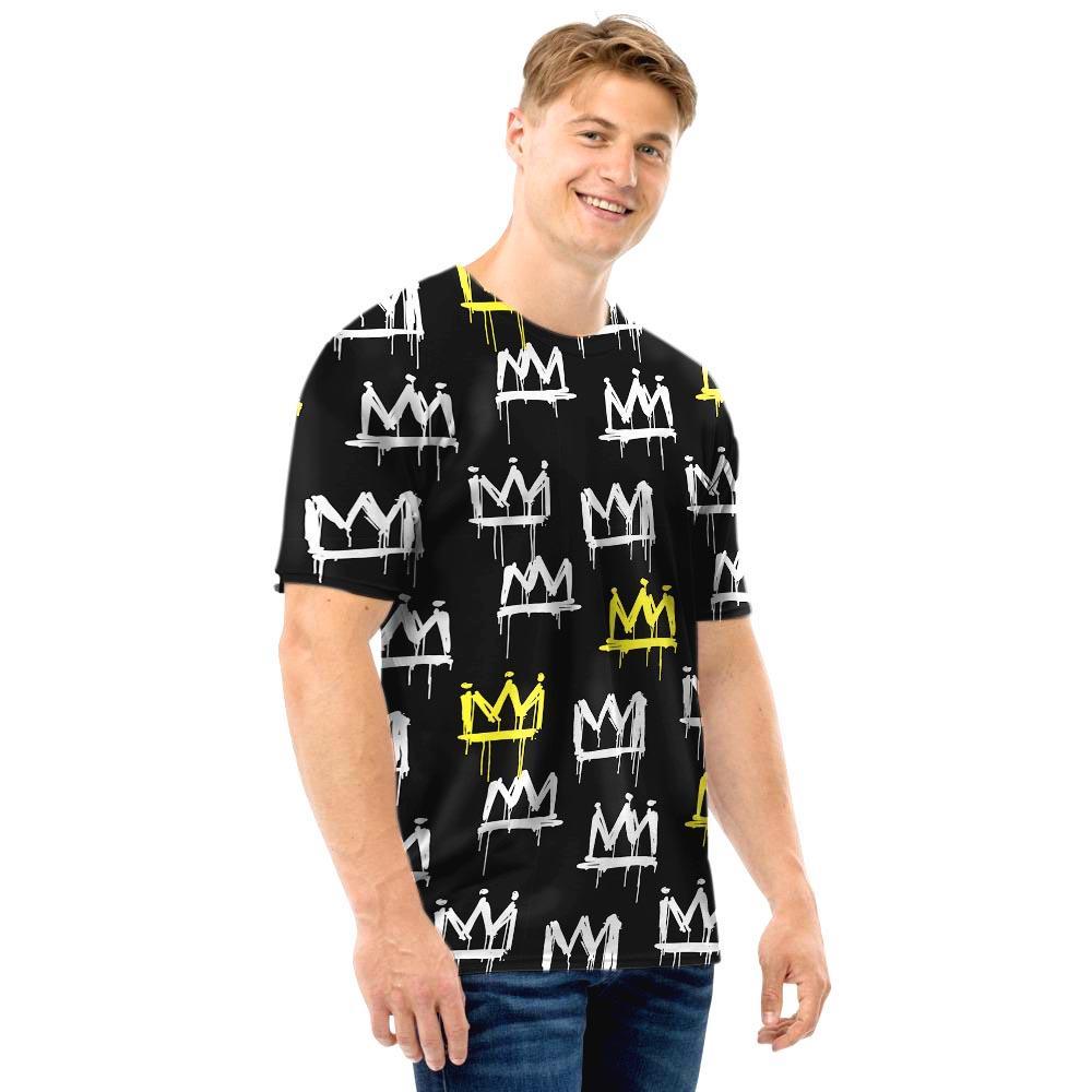 Graffiti Hiphop White And Yellow Crown Print Men T Shirt-grizzshop