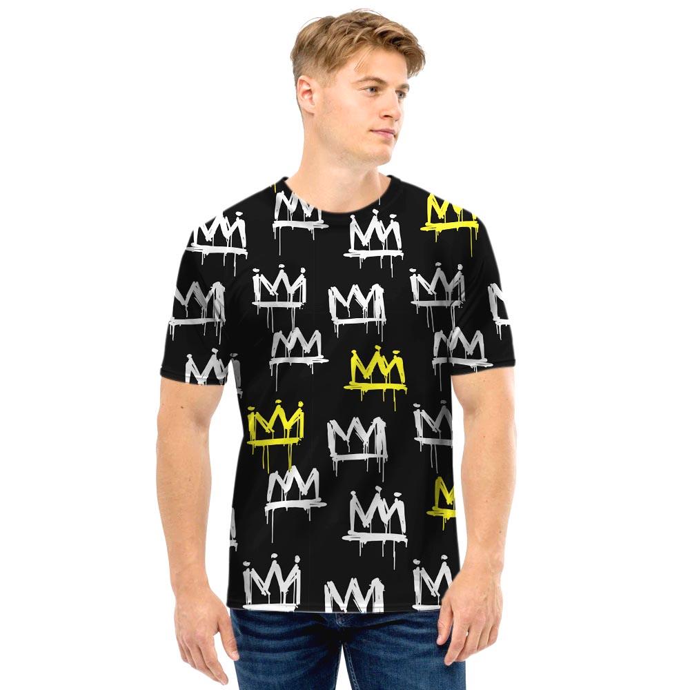 Graffiti Hiphop White And Yellow Crown Print Men T Shirt-grizzshop
