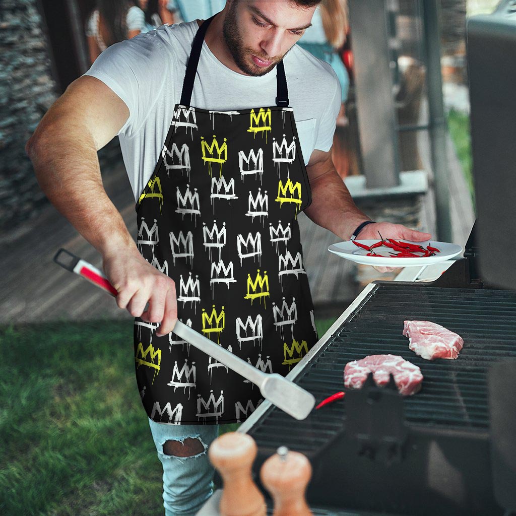 Graffiti Hiphop White And Yellow Crown Print Men's Apron-grizzshop