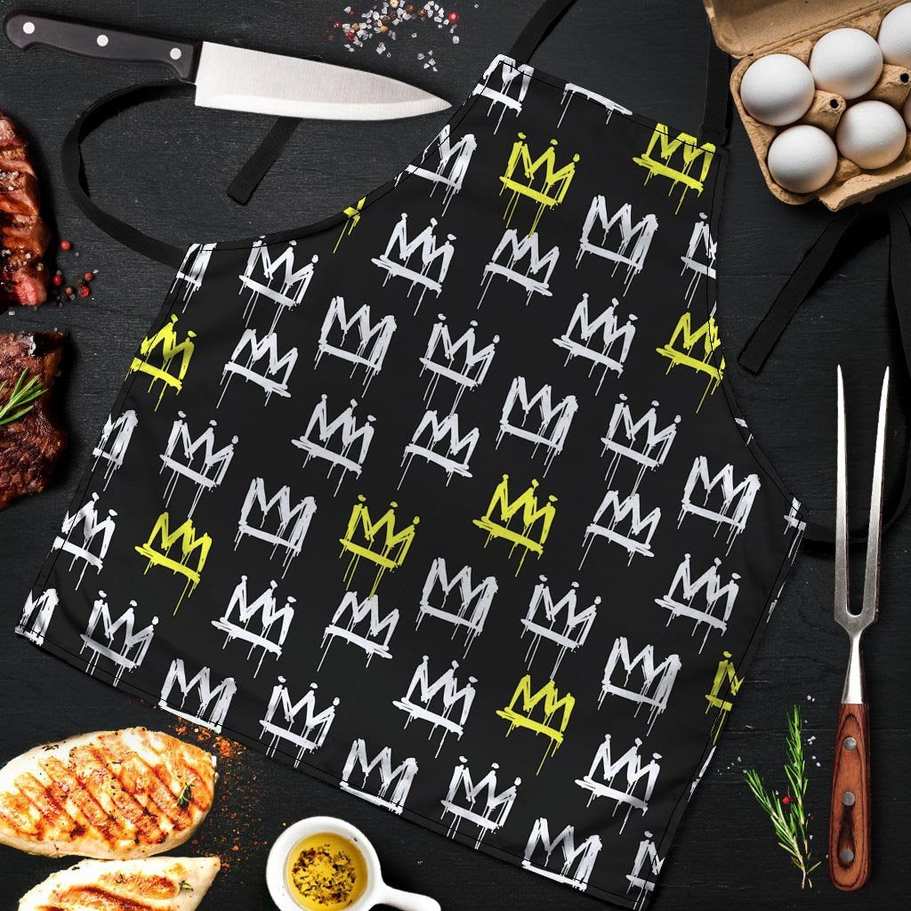 Graffiti Hiphop White And Yellow Crown Print Men's Apron-grizzshop