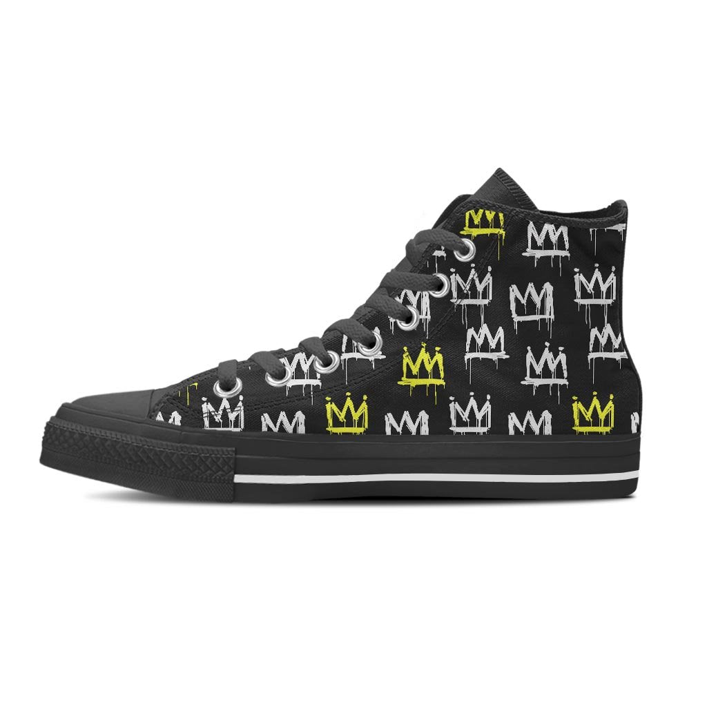 Graffiti Hiphop White And Yellow Crown Print Men's High Top Shoes-grizzshop