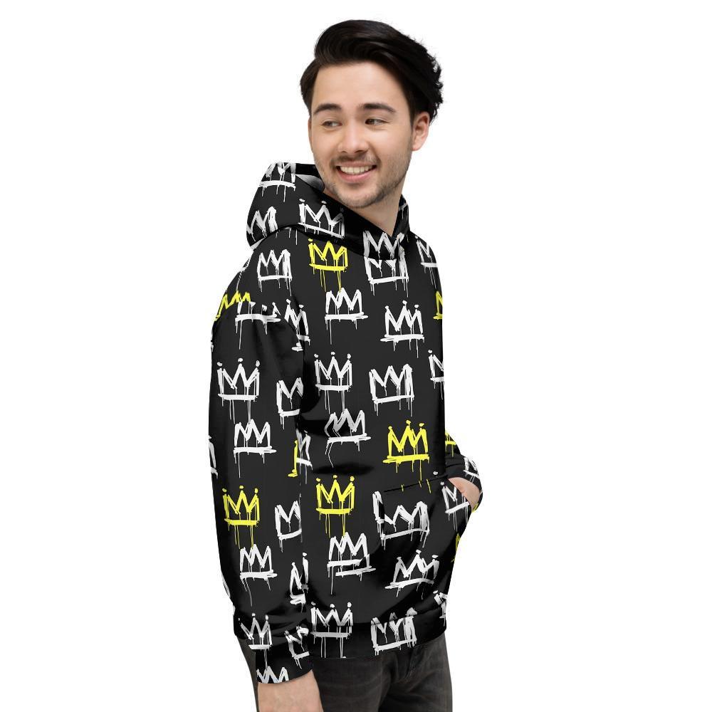 Graffiti Hiphop White And Yellow Crown Print Men's Hoodie-grizzshop