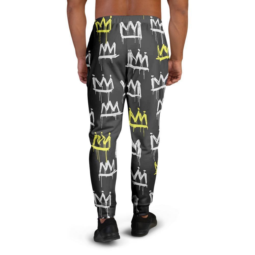 Graffiti Hiphop White And Yellow Crown Print Men's Joggers-grizzshop