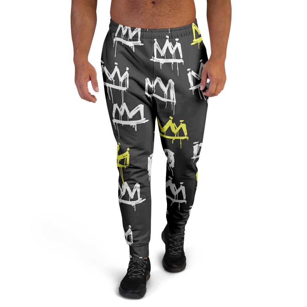 Graffiti Hiphop White And Yellow Crown Print Men's Joggers-grizzshop