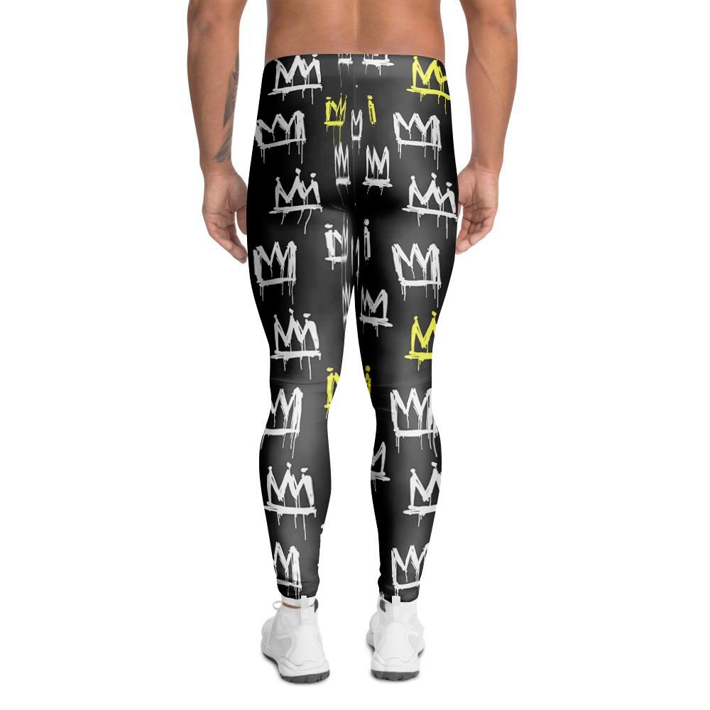 Graffiti Hiphop White And Yellow Crown Print Men's Leggings-grizzshop