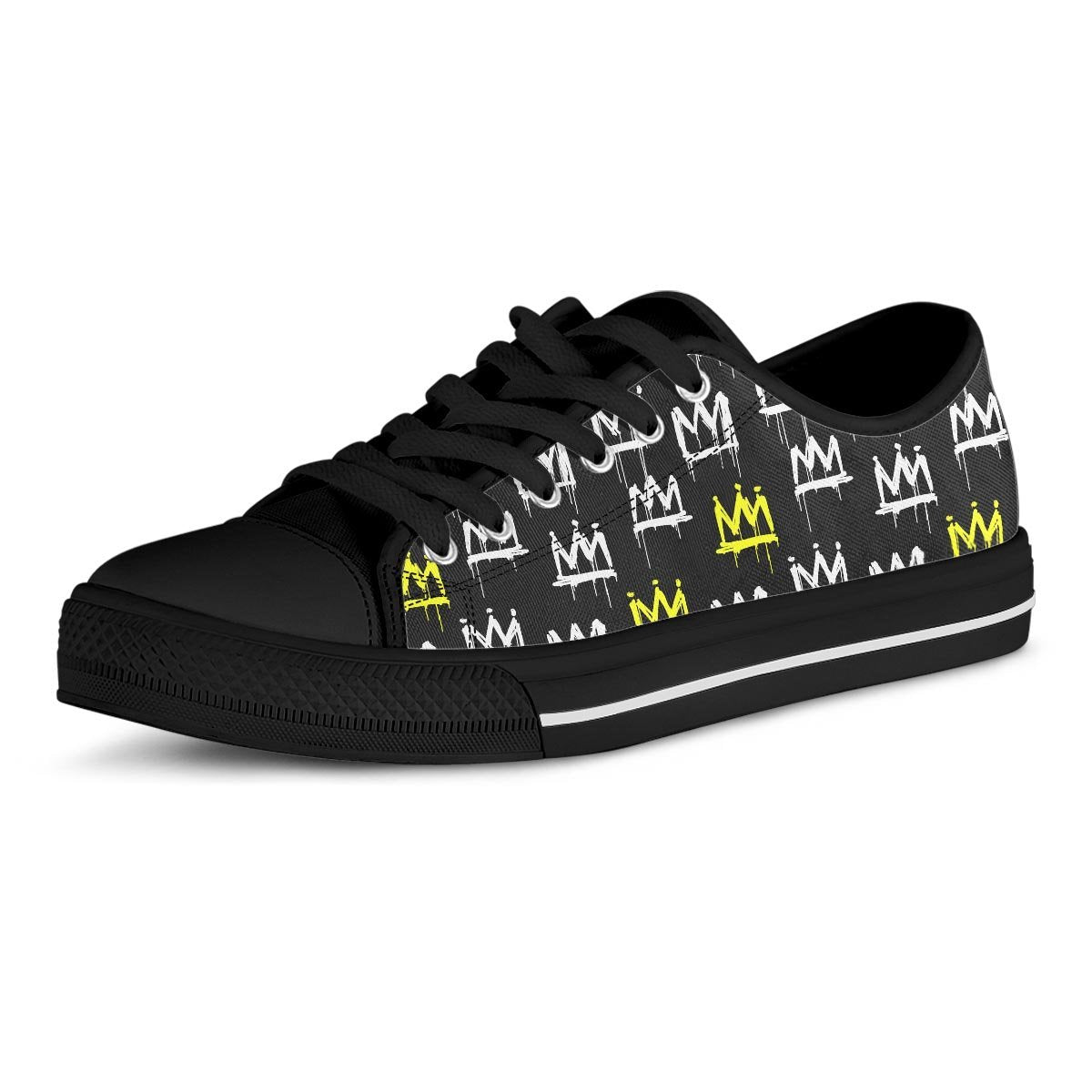 Graffiti Hiphop White And Yellow Crown Print Men's Low Top Shoes-grizzshop