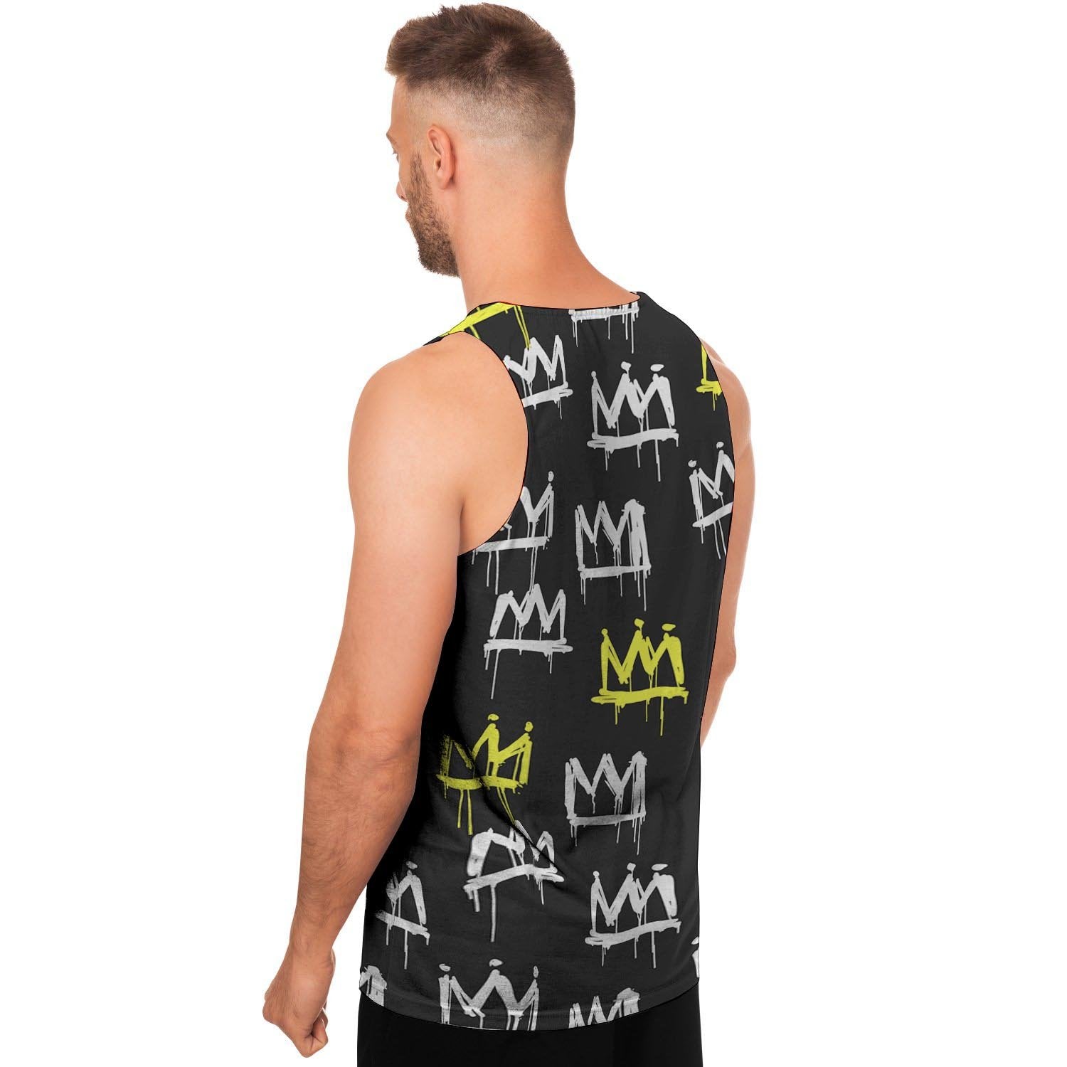 Graffiti Hiphop White And Yellow Crown Print Men's Tank Tops-grizzshop