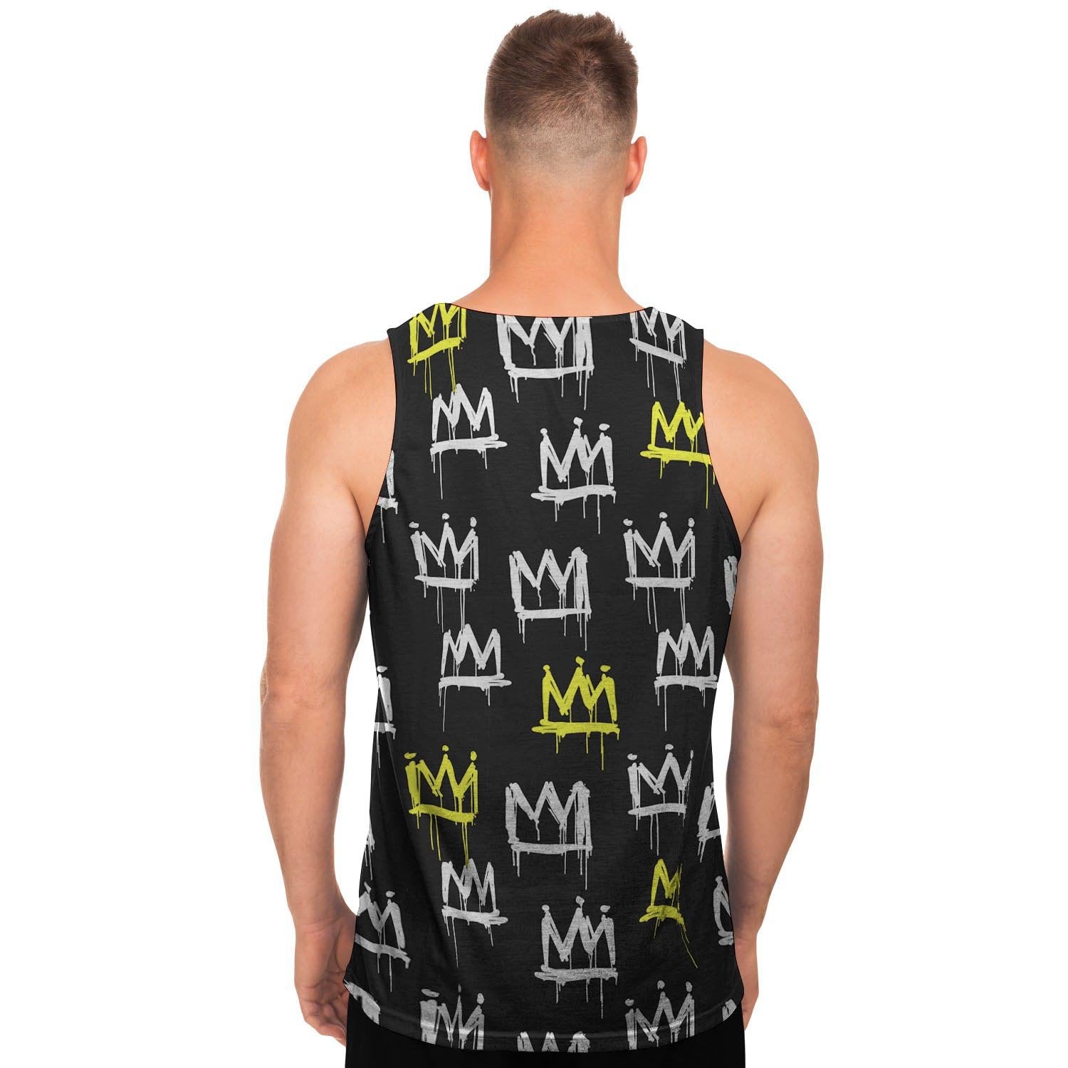 Graffiti Hiphop White And Yellow Crown Print Men's Tank Tops-grizzshop